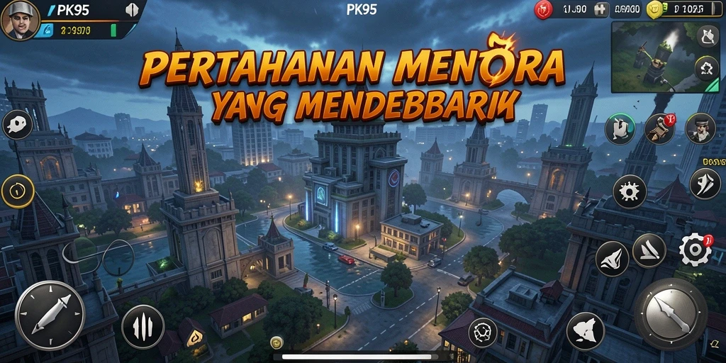 Tampilan menakjubkan dari gameplay Tower Defense yang intens.