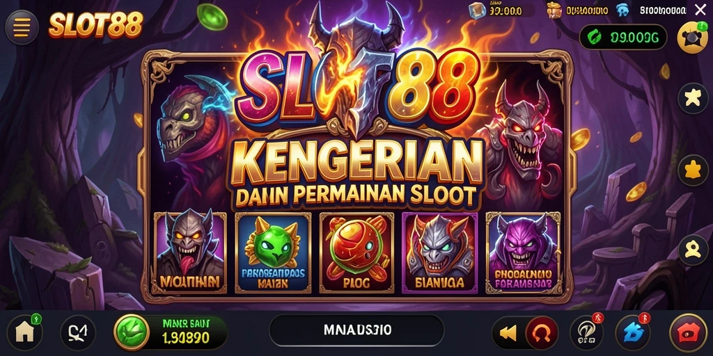Tampilan gameplay <strong>SLOT88</strong> dengan suasana menyeramkan dan elemen horor yang jelas.